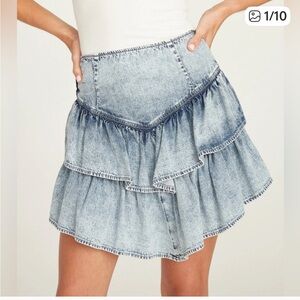 Driftwood Acid Wash Blue Denim Ruffle Skirt XL NWT Paid $128!